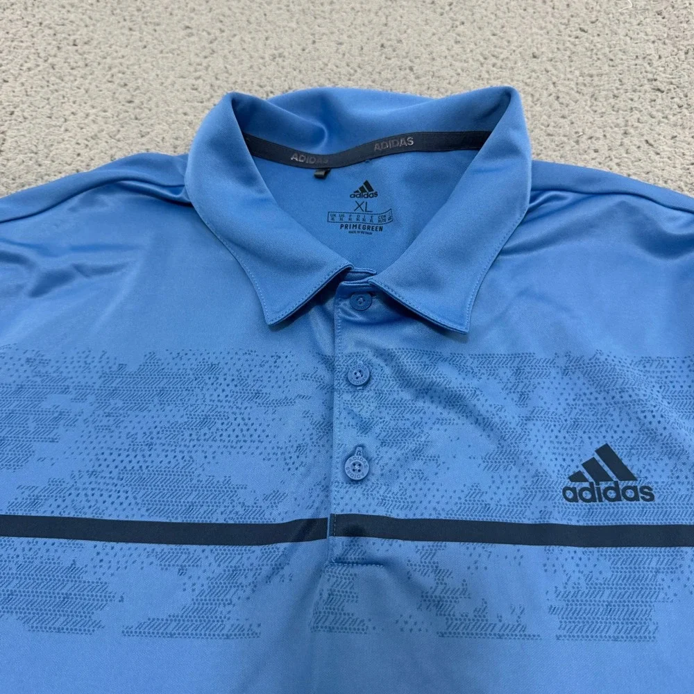 Adidas Primegreen Polo Shirt Mens XL Blue Graphic Print Short Sleeve Golf